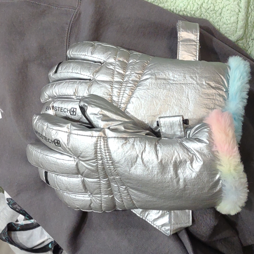 Swiss Tech winter silver and rainbow fur gloves size large
